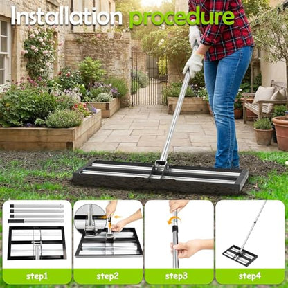 SporGain Lawn Leveling Rake 30"x10", Lawn Leveler with Aluminum Rollers - size: 30"x10"-7FT