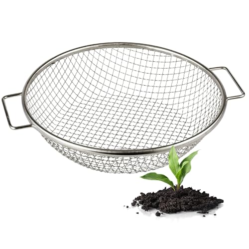 Round Soil Sifter, 3/8-inch Stainless Steel Sieve with Handles - size: 3/8 inch