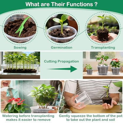 92Pcs Clear Plastic Nursery Pots with Drainage Holes and Saucers, 32Packs 2.8/3.1/3.5/3.9/5.1/5.9/7.1Inch Seedling Starter Pots for Indoor Outdoor Gardening Flower, Herb, Succulent Transplanting - size: 2.8/3.1/3.5/3.9/5.1/5.9/7.1 Inch