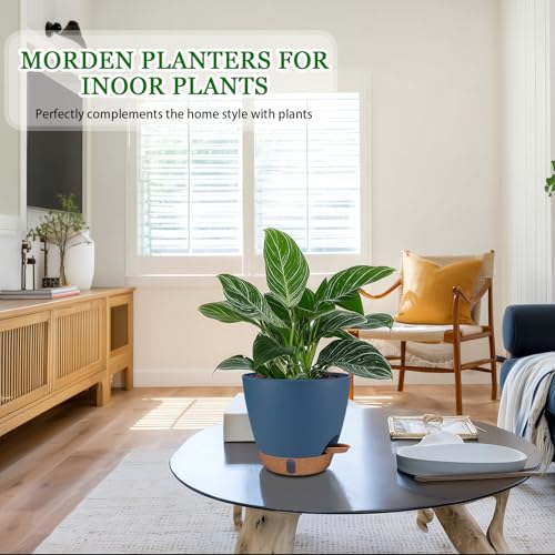 2 Pack 8 inch Plant Pots, Plastic Self Watering Planters - color: Navy Blue, size: 8 inch