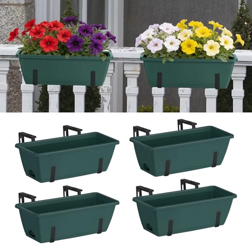 Railing Planter Box, 16.9 Inches Window Flower Boxes with Metal Brackets - color: Green