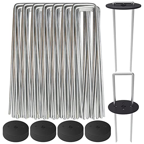 AAGUT Landscape Staples 6 Inch with Gaskets, Galvanized Garden Stakes - size: 6'' x 200Pcs-11Ga With Gaskets