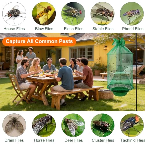 Reusable Outdoor Fly Trap Hanging Fly Catcher with Brush-8 Pack - size: 8 pack