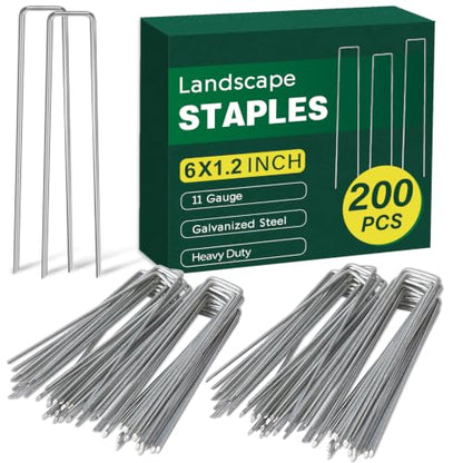 CEWOR 200 Pack Landscape Staples 6 Inch, 11 Gauge Garden Stakes - size: 6 Inch-200 Pack