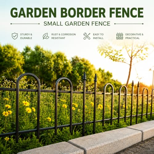 Metal Garden Fence Panels 18'' H x 22'' W, 7.3 Ft Total Length, Heavy Duty Rustproof No-Dig Decorative Fence to Protect Plants & Keep Dogs Out for Yard, Flower Beds & Pathways (4 Panels) - size: 19" H x 7.2ft (4 Panels)