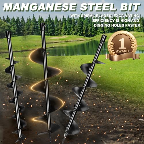 72CC Auger Post Hole Digger, 2 Stroke Gas Powered Earth Post Hole Digger with 3 Auger Drill Bits(3" & 5"& 8") + 2 Extension Rods(24"& 24") for Farm Garden Plant, Orange