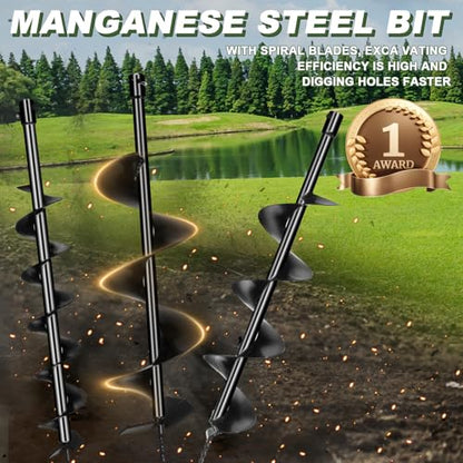 72CC Auger Post Hole Digger, 2 Stroke Gas Powered Earth Post Hole Digger with 3 Auger Drill Bits(3" & 5"& 8") + 2 Extension Rods(24"& 24") for Farm Garden Plant, Orange