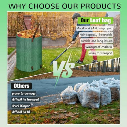 200L leaf Collector Bag, Shoulder Strap, and Drawstring – Reusable Yard Garden Bag for Leaves and Lawn Trash, Perfect for Leaf Removal, Yard Clean-Up (Without lid, 48 Gallon)