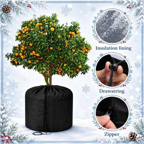 2 Pack Plant Winter Protection Pot Cover, 27"x25" Anti-Frost Flower Pot Bag - color: Black-2 pcs