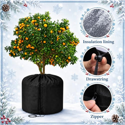 2 Pack Plant Winter Protection Pot Cover, 27"x25" Anti-Frost Flower Pot Bag - color: Black-2 pcs