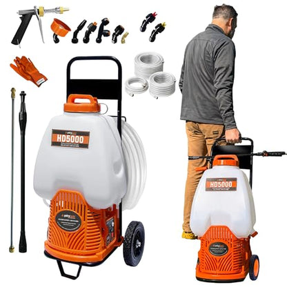 PetraTools Battery Sprayer w/Wheeled Cart - 9 Nozzles, 3 Hoses, 2 Wands - style: HD5000 Pro Series