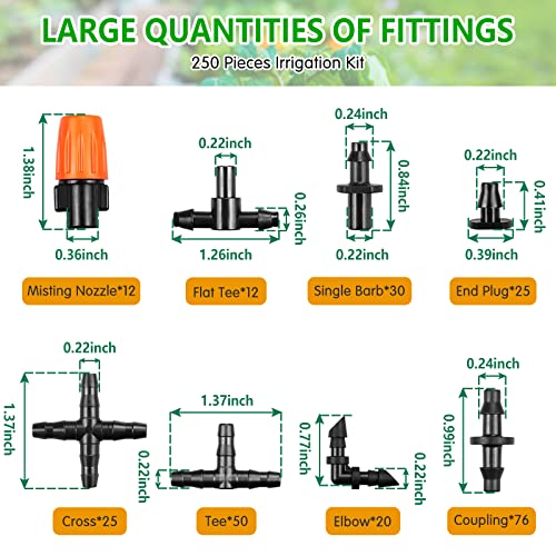250 Pcs Drip Irrigation Fittings Kit for 1/4" Tubing：Gardrip 1/4 Inch Drip Irrigation Barbed Connectors (Nozzles, Nozzle Tees, Single Barbs, Couplings, Tees, Elbows, Plugs, Crosses) for Garden Systems - color: Complete Kit with Box-250P