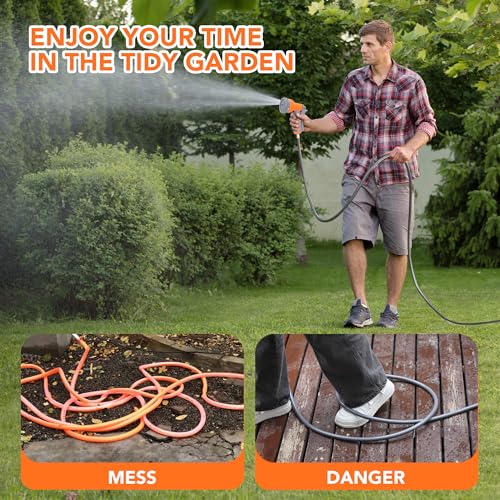 GAOMON Retractable Garden Hose Reel - 1/2 in x 72 ft, Wall Mounted, 9-Function Sprayer, Any Length Lock, 180° Swivel, Automatic Slow Rewind - size: 72FT