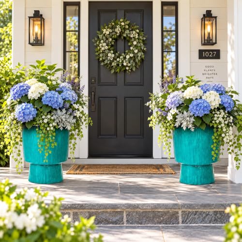 Autodaya 16.8" Faux Ceramic Planters for Outdoor Indoor Plants, Flower pots - color: 16.8"-teal Glazed & Black Rim