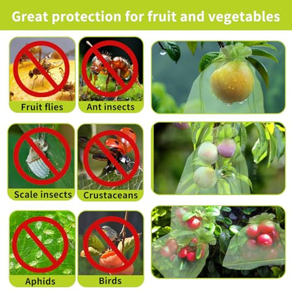 100PCS Fruit Protection Bags, 6x9 Inch Green Fruit Netting Cover Bags Drawstring Mesh Fruit Protectors Pest Barrier for Plant Fruit Flower Veggies Garden - size: 6x9 inches