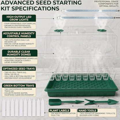 2-Pack 60-Cell Seed Starter Tray with Grow Light, 1-24H Timer - size: 60-Cell Seed Starter Tray with Grow Light 2 Pack