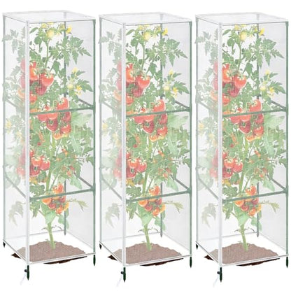 3 Pcs Garden Bird Barrier Plant Cover 55" x 16.5"- Fit Square Support (Max 15" D x 59" H) Tomato Cage Net with Zipper & Drawstring Foldable Trellis Guard Cover Bag for Protecting Plant - size: 55" x 16.5"