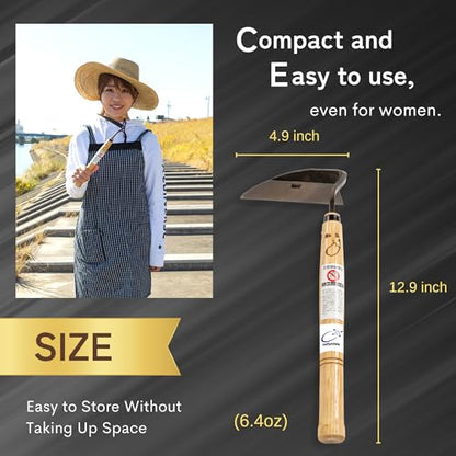 Premium Japanese Weeding Sickle Hand Hoe for Gardening - Ideal for Planting, Plowing, Digging & More - Durable, Ergonomic Design, and Sharp Blade for Effortless Work - size: NEJIRI GAMA with long shaft