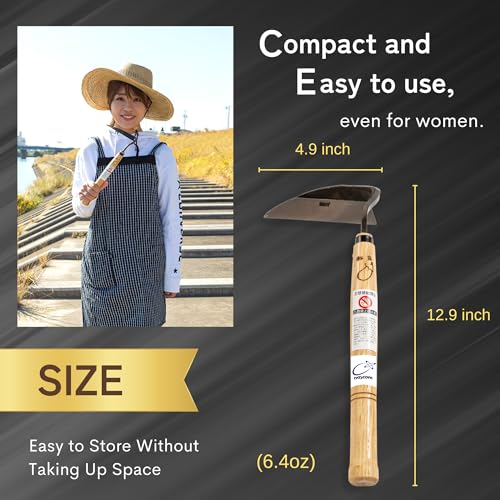 Premium Japanese Weeding Sickle Hand Hoe for Gardening - Ideal for Planting, Plowing, Digging & More - Durable, Ergonomic Design, and Sharp Blade for Effortless Work - size: NEJIRI GAMA with long shaft