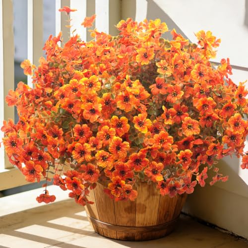 Grunyia 20 Bundles Artificial Outdoors Flowers Faux Mums Decor(Fall Red) - color: Fall Red