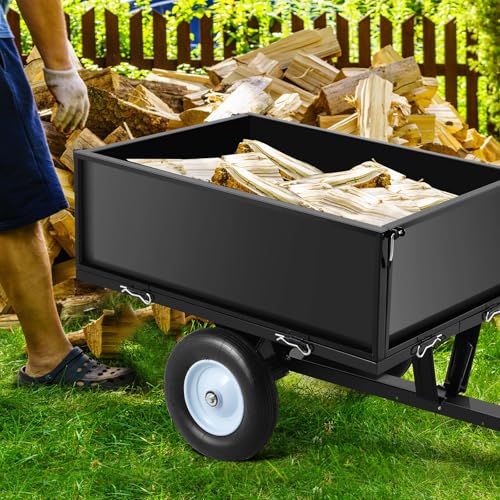 Heavy Duty Steel Dump Cart Trailer, 500 lb / 11.4 Cu Ft Garden ATV Trailer