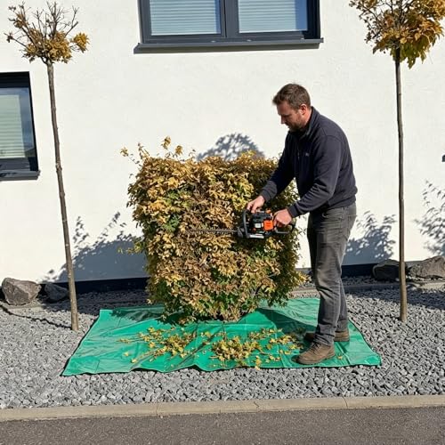 Landscape Pruning Tarp, 78.7“X78.7” Landscape Tarp for Trimming, Trimming Tarps Shrub Trimmings with Four Corner Buckles for Easy Fastening and Leaf Collection. (Green, 12” Hole) - size: 12” Hole