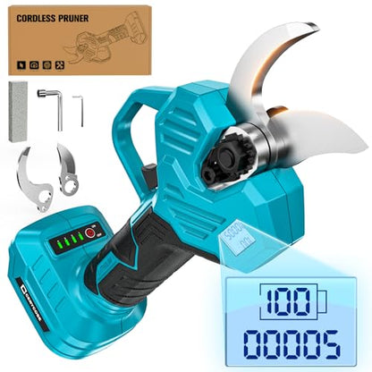 Cerycose Electric Pruning Shears Compatible with Makita 18v Battery, 0.8-2 Inch Max Cutting Diameter Electric Pruner with LCD Display & Imported SK7 Steel Blades for Gardening Tree Pruning(No Battery) - color: Blue