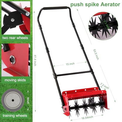 Rolling Lawn Aerator,16.5 in Push Spike Aerator with Side skids,Aerator Lawn Tool with Rear Wheel, 2026 Style Rotary Aeration Tool for Lawn, Garden and Yard,Grass Aeration for Care compacted Soil