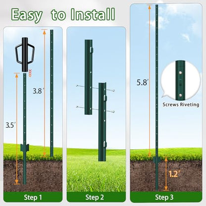 Green Metal Fence Post, Splicing 7 feet, T Post for Garden Fence, 15-Pack - color: Green, size: 7FT-15PACK-GREEN SPLICING