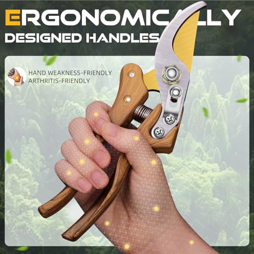 DECERK® 8.5" Premium Bypass Pruning Shears, Wood-Grain Garden Clippers - color: Woodgrain