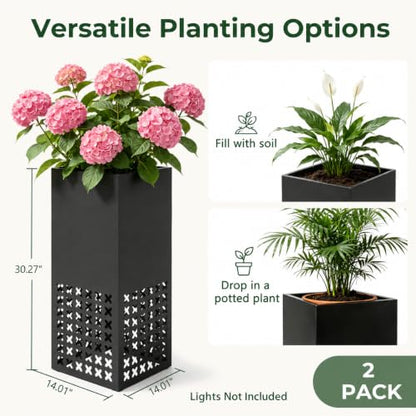 2 Pack Tall Metal Planter Box for Outdoor Plants, 14"L x 14"W x 30.27"H - size: 14"L x 14"W x 30.27"H