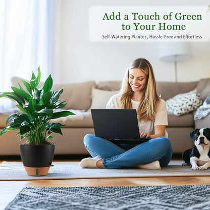 2 Pack 10 inch Plant Pots, Plastic Self Watering Planters - color: Black, size: 10 inch