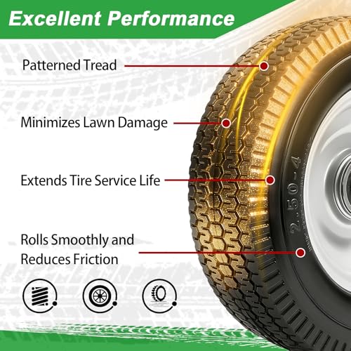 8-Inch Solid Tire Replacement - 2.50-4"Flat Free Tire and Wheel Heavy-Duty for Gorilla Carts, Yard Tractors, Wagons - Replacement Tires with 5/8" Bearings & 2.25" Offset Hub(2 Pack) - size: 8 Inch