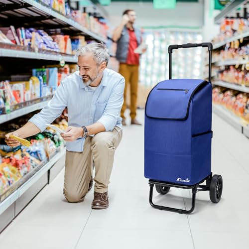 KEDSUM 2 in 1 Shopping Carts for Groceries, 330 lbs Grocery Cart on Wheels, Foldable Utility Carts with Wheels, Load-Bearing Hand Truck with Waterproof Bag for Shopping, Camping, Laundry, Garden, Blue - color: Blue