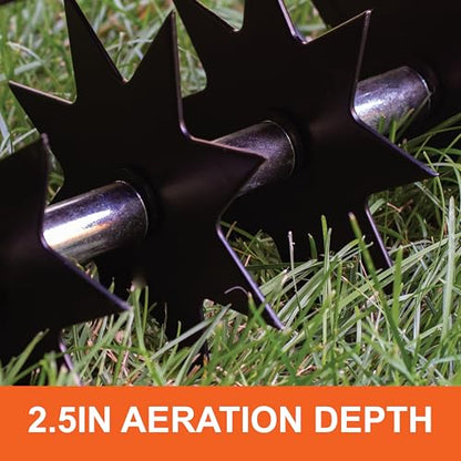 Agri-Fab 45-0365 Push Spike Aerator, 16 Inch Walk Behind Lawn Aerator with 5 Aerating Spikes and 7-Inch Spikes, Steel Weight Tray, 2-1/2 Inches Aeration Depth, for Lawn Care Maintenance