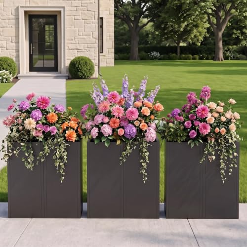 NicBex Tall Metal Square Planters Box Set of 6-24" H x 12" W Slim Black - color: Galvanized Steel - 6 Pack