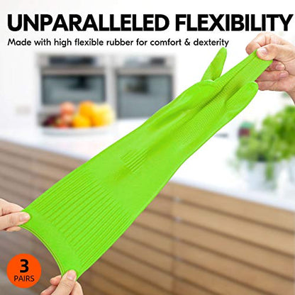 Vgo... Latex Reusable Cleaning Gloves,Long Sleeve Kitchen Gloves(RB2143) - color: Green, size: Medium