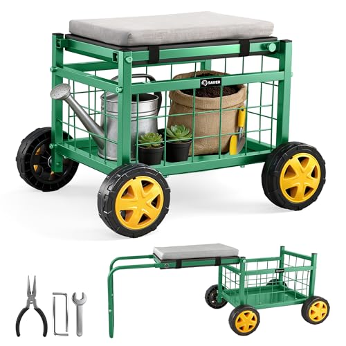 Saker Rolling Garden Cart with Seat & Wheels 15.7" EVA Padded Stool 500lb - size: Basic Version