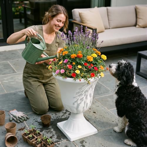 Worth 2-Pack Large White Urn Planters, 15.5" x 22" Tall Outdoor Flower Pots - color: White