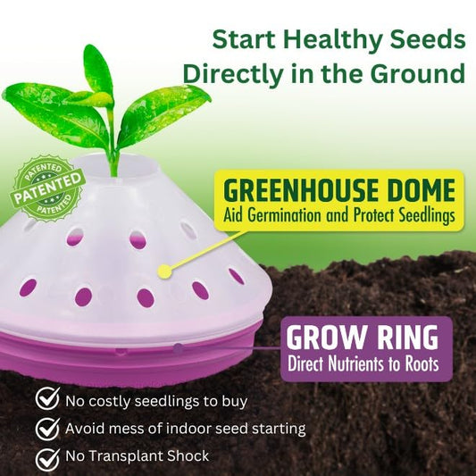 Outdoor Germination and Grow Kit with Greenhouse Domes - Direct Water and nutrients to Roots, Protect Seeds and Seedlings, 4 Sets, Purple, Made in The USA - color: Purple