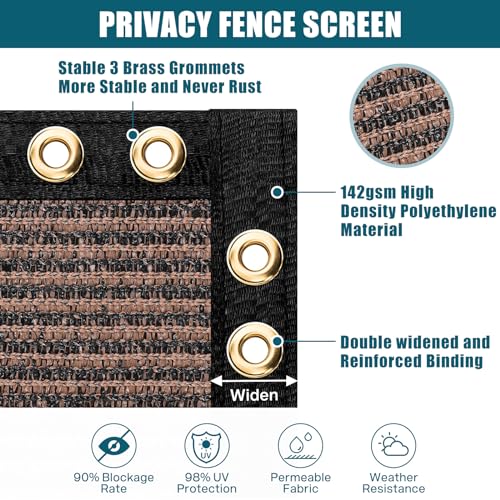 UIRWAY Privacy Screen Fence 4ft x 50ft Brown, Heavy Duty 170GSM 90% Blockage Chain Link Fence Privacy Screen, UV Resistant Outdoor Windscreen Shade Net for Backyard Garden Patio Yard with Cable Ties - color: Brown