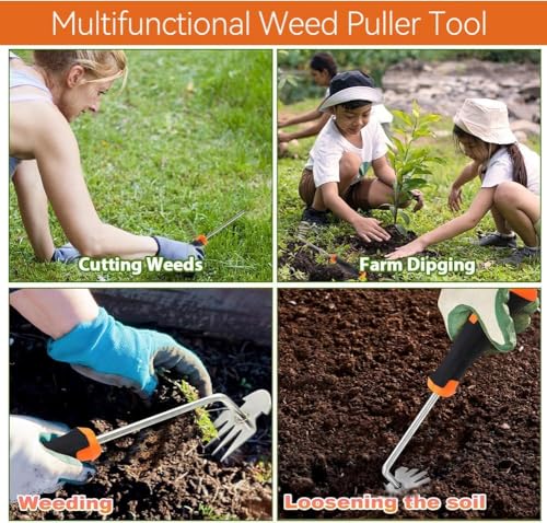 4-Tine Uprooting Weeder & Cultivator, Ergonomic Rust-Resistant Grip - color: red