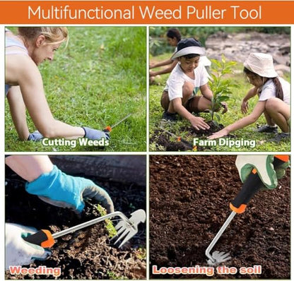 4-Tine Uprooting Weeder & Cultivator, Ergonomic Rust-Resistant Grip - color: red