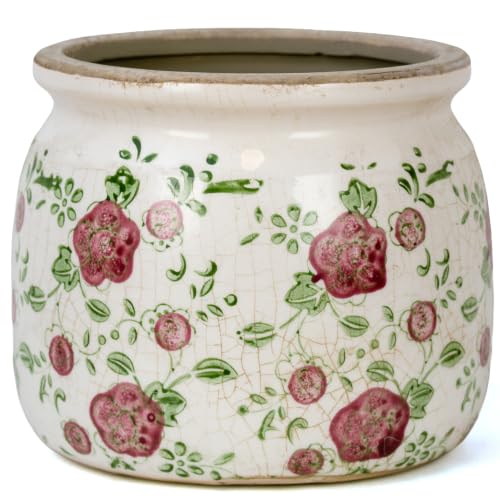 Dosayes Flower Pot,Vintage Ceramic Pot for Plant with Drainage Holes - color: Red