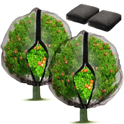 2 Pack Fruit Tree Netting Bags with Zipper and Drawstring, Ultra Fine Mesh Garden Netting Plant Cover, Bird Netting for Blueberry Bushes, Fruit Vegetable Trees, Flowers (Black, 10 x 10 ft) - color: Black, size: 10 x 10 ft