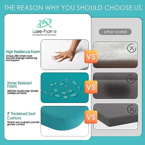 idee-home Outdoor Chair Cushions Set of 4, 19" x 19" D-Shaped - color: Peacock Blue, size: 19 x 19 x 3 Inch