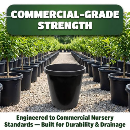 Green Oasis 15 Gallon Nursery Pots (5-Pack) - Premium Injection Molded Black Plastic Plant Pots, Heavy Duty Commercial Grade with Drainage Holes - Perfect for Large Trees, Shrubs & Vegetables