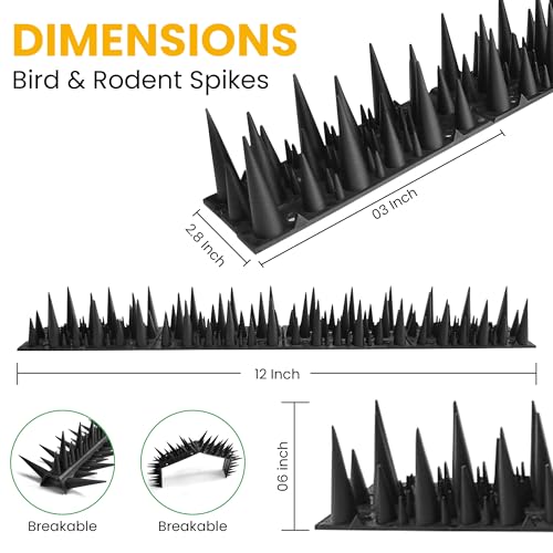 BUGGOFF - Bird & Rodent Spikes, Unique Spike Pattern effecitviely deteres Pesky Pigeons, Squirrels, Raccoons. Installs on Fences, Gates, Roofs, Walls and More! (13 Feet, Black Plastic) - color: Black Plastic