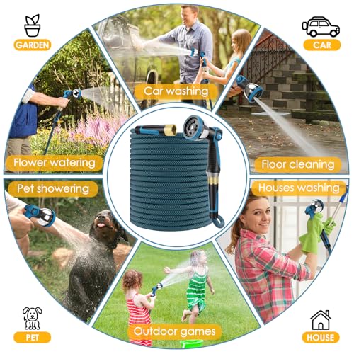 Non-Expandable Garden Hose 50 ft, Lightweight Flexible Anti-Kink - color: Blue, size: 50ft