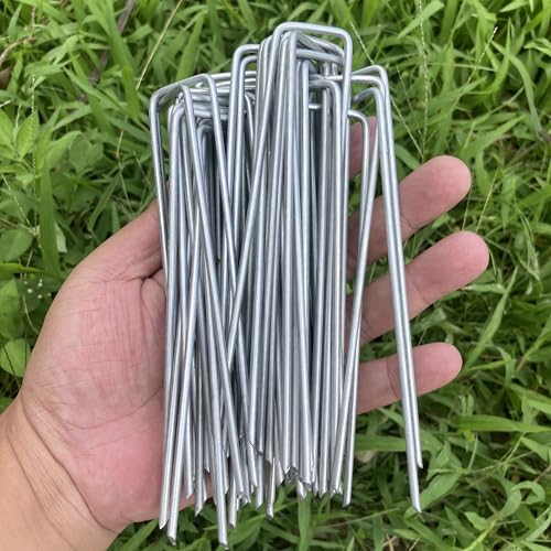 6 Inches Heavy Duty Galvanized Steel Garden Stakes Staples Securing Pegs for Securing Weed Fabric Landscape Fabric Netting Ground Sheets and Fleece, Christmas Decoration, Accessories (10)